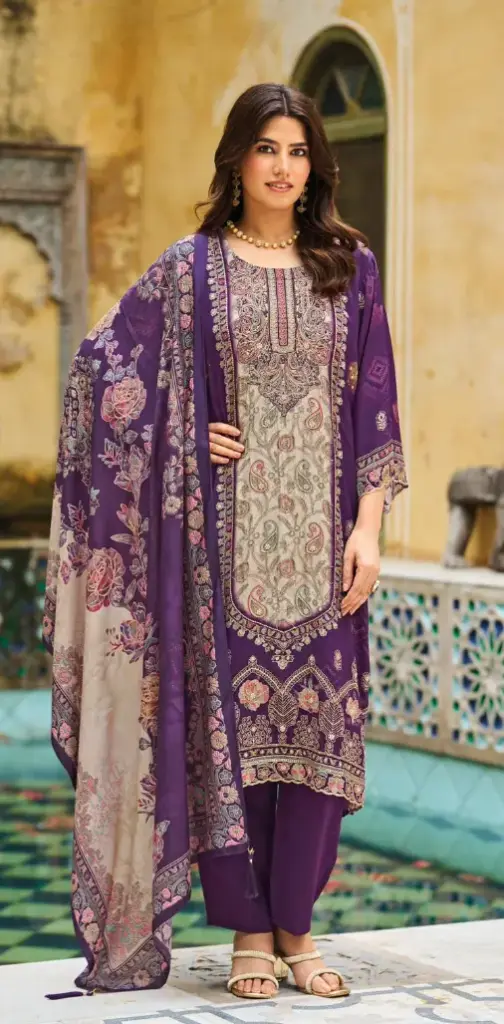 Pure Viscous Maslin Digital Print and  Aari Work