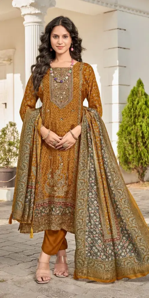 Pure Viscous Maslin Digital Print and  Aari Work