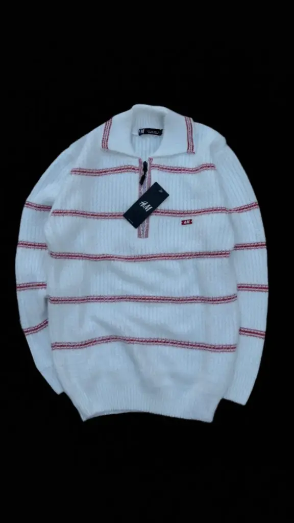 H&M Style Zip Collar Sweater (M38, White)